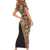 Samoan Siapo Family Matching Short Sleeve Bodycon Dress and Hawaiian Shirt - Tatau Pattern Half Style Retro Mode LT03 - Polynesian Pride