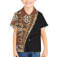 Samoan Siapo Family Matching Short Sleeve Bodycon Dress and Hawaiian Shirt - Tatau Pattern Half Style Retro Mode LT03 Son's Shirt Brown - Polynesian Pride