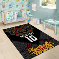 Custom New Zealand Rugby Area Rug Black Fern Maori Tribal Pattern