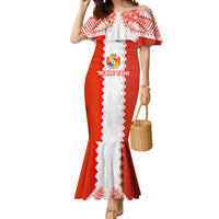 Custom Tonga Rugby Mermaid Dress Ikale Tahi Ngatu Tribal Pattern LT03 Women Orange - Polynesian Pride