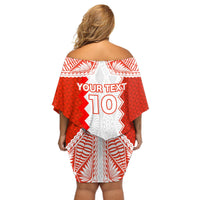 Custom Tonga Rugby Off Shoulder Short Dress Ikale Tahi Ngatu Tribal Pattern LT03 - Polynesian Pride