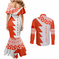 Custom Tonga Rugby Couples Matching Mermaid Dress and Long Sleeve Button Shirt Ikale Tahi Ngatu Tribal Pattern Half Style LT03 - Polynesian Pride