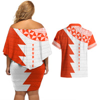 Custom Tonga Rugby Couples Matching Off Shoulder Short Dress and Hawaiian Shirt Ikale Tahi Ngatu Tribal Pattern Half Style LT03 - Polynesian Pride
