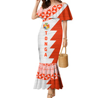 Custom Tonga Rugby Mermaid Dress Ikale Tahi Ngatu Tribal Pattern Half Style LT03 Women Orange - Polynesian Pride