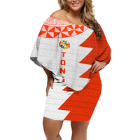 Custom Tonga Rugby Off Shoulder Short Dress Ikale Tahi Ngatu Tribal Pattern Half Style LT03 Women Orange - Polynesian Pride