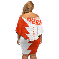 Custom Tonga Rugby Off Shoulder Short Dress Ikale Tahi Ngatu Tribal Pattern Half Style LT03 - Polynesian Pride