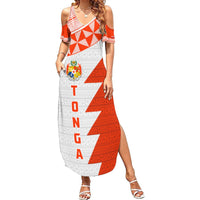 Custom Tonga Rugby Summer Maxi Dress Ikale Tahi Ngatu Tribal Pattern Half Style LT03 Women Orange - Polynesian Pride