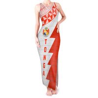 Custom Tonga Rugby Tank Maxi Dress Ikale Tahi Ngatu Tribal Pattern Half Style LT03 Women Orange - Polynesian Pride