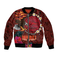 American Samoa Manulele Tausala Nu'uuli Bomber Jacket Tatau Art Pattern with Tropical Plants LT03 Unisex Red - Polynesian Pride