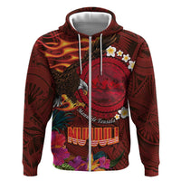 American Samoa Manulele Tausala Nu'uuli Hoodie Tatau Art Pattern with Tropical Plants LT03 Zip Hoodie Red - Polynesian Pride