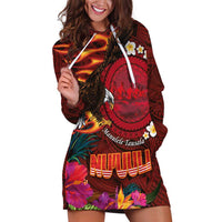 American Samoa Manulele Tausala Nu'uuli Hoodie Dress Tatau Art Pattern with Tropical Plants LT03 Red - Polynesian Pride