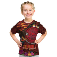 American Samoa Manulele Tausala Nu'uuli Kid T Shirt Tatau Art Pattern with Tropical Plants LT03 Red - Polynesian Pride