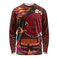 American Samoa Manulele Tausala Nu'uuli Long Sleeve Shirt Tatau Art Pattern with Tropical Plants LT03 Unisex Red - Polynesian Pride