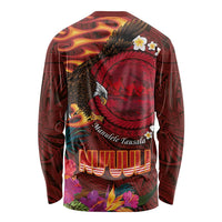 American Samoa Manulele Tausala Nu'uuli Long Sleeve Shirt Tatau Art Pattern with Tropical Plants LT03 - Polynesian Pride