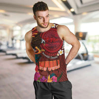 American Samoa Manulele Tausala Nu'uuli Men Tank Top Tatau Art Pattern with Tropical Plants LT03 Red - Polynesian Pride