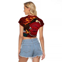 American Samoa Manulele Tausala Nu'uuli Raglan Cropped T Shirt Tatau Art Pattern with Tropical Plants LT03 - Polynesian Pride