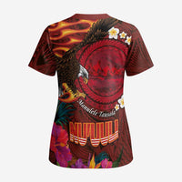 American Samoa Manulele Tausala Nu'uuli Scrub Top Tatau Art Pattern with Tropical Plants LT03 - Polynesian Pride