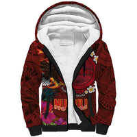 American Samoa Manulele Tausala Nu'uuli Sherpa Hoodie Tatau Art Pattern with Tropical Plants LT03 Unisex Red - Polynesian Pride