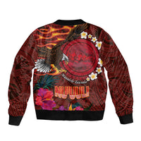 American Samoa Manulele Tausala Nu'uuli Sleeve Zip Bomber Jacket Tatau Art Pattern with Tropical Plants LT03 - Polynesian Pride