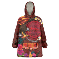 American Samoa Manulele Tausala Nu'uuli Wearable Blanket Hoodie Tatau Art Pattern with Tropical Plants LT03 One Size Red - Polynesian Pride