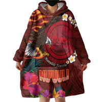 American Samoa Manulele Tausala Nu'uuli Wearable Blanket Hoodie Tatau Art Pattern with Tropical Plants LT03 - Polynesian Pride