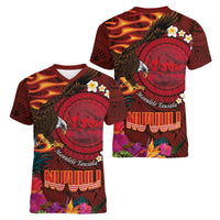 American Samoa Manulele Tausala Nu'uuli Women V-Neck T-Shirt Tatau Art Pattern with Tropical Plants LT03 - Polynesian Pride
