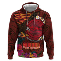 American Samoa Manulele Tausala Nu'uuli Zip Hoodie Tatau Art Pattern with Tropical Plants LT03 Pullover Hoodie Red - Polynesian Pride