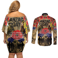 Australia and New Zealand ANZAC Day Couples Matching Off Shoulder Short Dress and Long Sleeve Button Shirt Kangaroo and Kiwi Bird Soldier-Honor and Remember Vintage Style