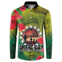 Cook Islands ANDAC Day Button Sweatshirt Honor and Remember Soliders-Forever in My Thoughts Grunge Style LT03 Green-Yellow - Polynesian Pride