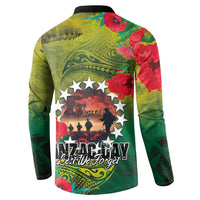 Cook Islands ANDAC Day Button Sweatshirt Honor and Remember Soliders-Forever in My Thoughts Grunge Style LT03 - Polynesian Pride