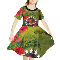 Cook Islands ANDAC Day Kid Short Sleeve Dress Honor and Remember Soliders-Forever in My Thoughts Grunge Style LT03 - Polynesian Pride