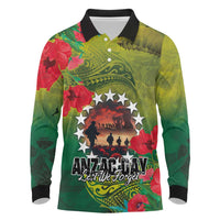 Cook Islands ANDAC Day Long Sleeve Polo Shirt Honor and Remember Soliders-Forever in My Thoughts Grunge Style