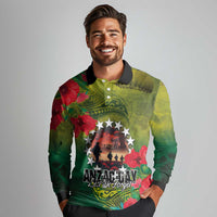 Cook Islands ANDAC Day Long Sleeve Polo Shirt Honor and Remember Soliders-Forever in My Thoughts Grunge Style