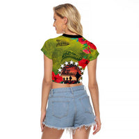 Cook Islands ANDAC Day Raglan Cropped T Shirt Honor and Remember Soliders-Forever in My Thoughts Grunge Style LT03 - Polynesian Pride