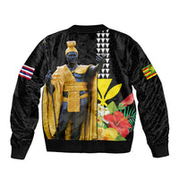 Hawaii King Kamehameha Day Bomber Jacket Kanaka Maoli Hibiscus Flower and Kakau Pattern