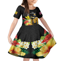 Hawaii King Kamehameha Day Family Matching Off The Shoulder Long Sleeve Dress and Hawaiian Shirt Kanaka Maoli Hibiscus Flower and Kakau Pattern