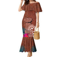 Chamorro Biba Guam Family Matching Mermaid Dress and Hawaiian Shirt Latte Stone Tribal and Hibiscus Flower Tapa Pattern