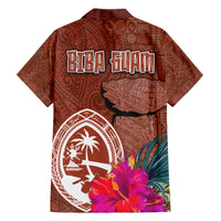 Chamorro Biba Guam Family Matching Off Shoulder Maxi Dress and Hawaiian Shirt Latte Stone Tribal and Hibiscus Flower Tapa Pattern