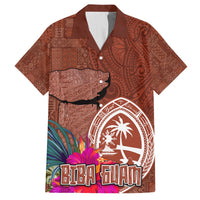 Chamorro Biba Guam Hawaiian Shirt Latte Stone Tribal and Hibiscus Flower Tapa Pattern LT03 Brown - Polynesian Pride