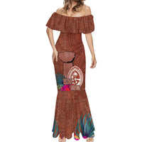 Chamorro Biba Guam Mermaid Dress Latte Stone Tribal and Hibiscus Flower Tapa Pattern LT03 - Polynesian Pride