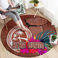 Chamorro Biba Guam Round Carpet Latte Stone Tribal and Hibiscus Flower Tapa Pattern