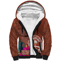 Chamorro Biba Guam Sherpa Hoodie Latte Stone Tribal and Hibiscus Flower Tapa Pattern LT03 Unisex Brown - Polynesian Pride