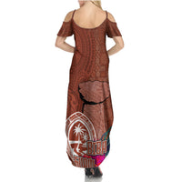 Chamorro Biba Guam Summer Maxi Dress Latte Stone Tribal and Hibiscus Flower Tapa Pattern LT03 - Polynesian Pride