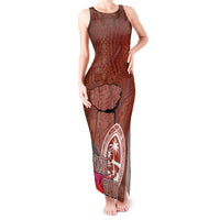 Chamorro Biba Guam Tank Maxi Dress Latte Stone Tribal and Hibiscus Flower Tapa Pattern LT03 Women Brown - Polynesian Pride