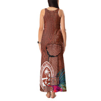 Chamorro Biba Guam Tank Maxi Dress Latte Stone Tribal and Hibiscus Flower Tapa Pattern LT03 - Polynesian Pride