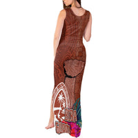 Chamorro Biba Guam Tank Maxi Dress Latte Stone Tribal and Hibiscus Flower Tapa Pattern LT03 - Polynesian Pride