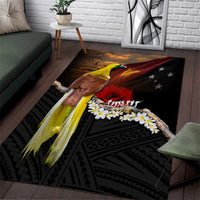 Papua New Guinea Remembrance Day Area Rug Bird of Paradise Plumeria Flower and Polynesian Pattern