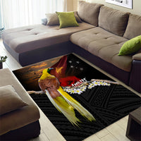 Papua New Guinea Remembrance Day Area Rug Bird of Paradise Plumeria Flower and Polynesian Pattern