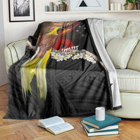 Papua New Guinea Remembrance Day Blanket Bird of Paradise Plumeria Flower and Polynesian Pattern LT03 Black - Polynesian Pride