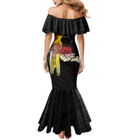 Papua New Guinea Remembrance Day Family Matching Mermaid Dress and Hawaiian Shirt Bird of Paradise Plumeria Flower and Polynesian Pattern